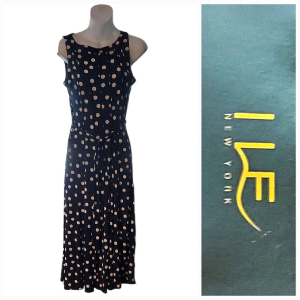 NWT ILE New York Black and White Polka Dot Sleeveless Midi Dress ~6